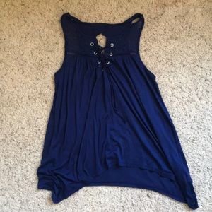 Navy lace up tank top
